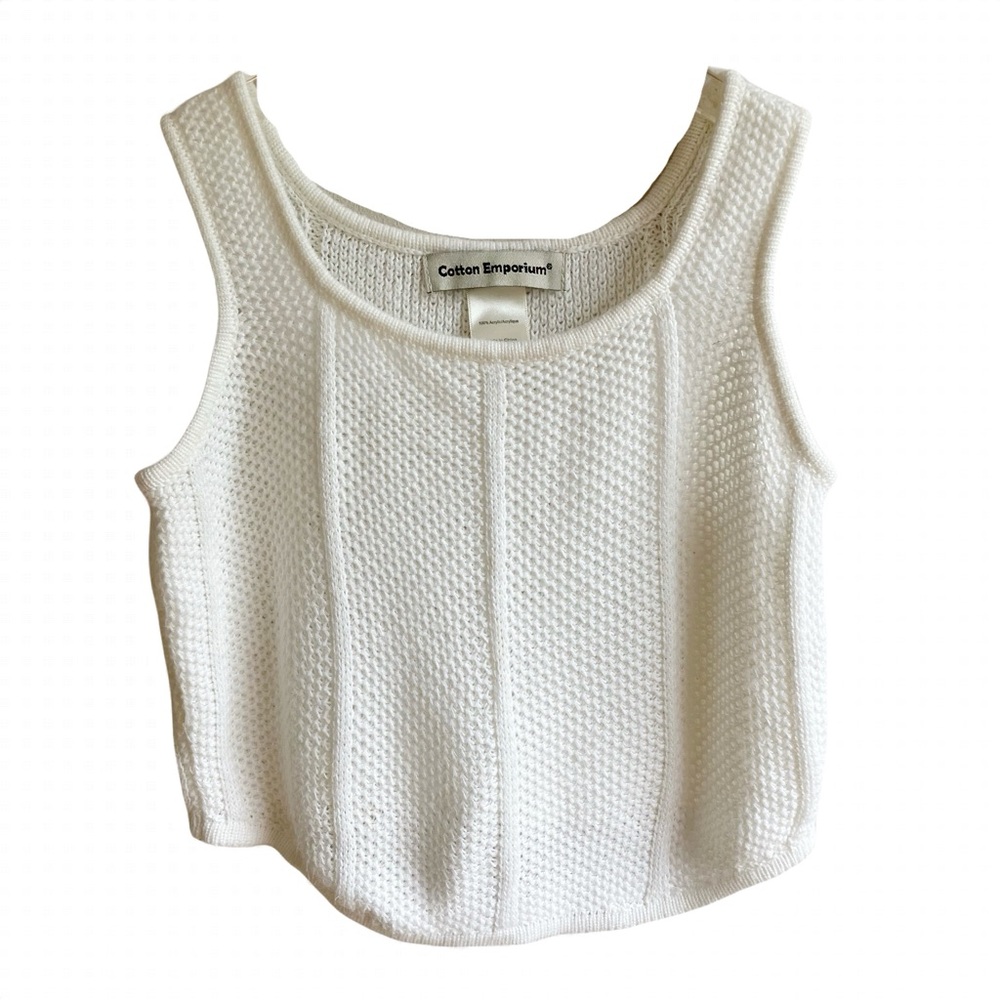 Cotton Emporium White Crochet Knit Sleeveless Top Size M Open Knit Boho Resort
